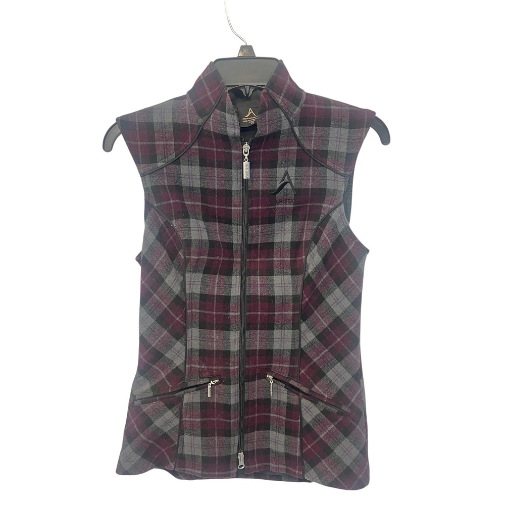 Arista‎ Equestrian Vest Womens XS Burgundy Gray Plaid Riding Zip Front Canada - Picture 3 of 16